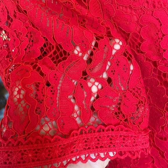 Valentines  Beautiful Red Lace Cut Out Peplum Short Sleeve Top Blouse Women Sz L - Picture 4 of 8